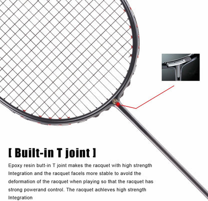 ALPSPORT BLACK XHP - ALP XHP 6U/G4  Badminton Racket With Grips [Full Carbon Fiber]- 1 PC BLACK