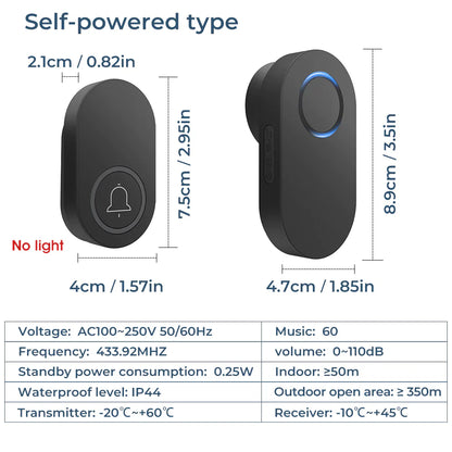 SMATRUL Wireless Doorbell BATTERY MODEL [1 BUTTON - 1 RECEIVER] - Black