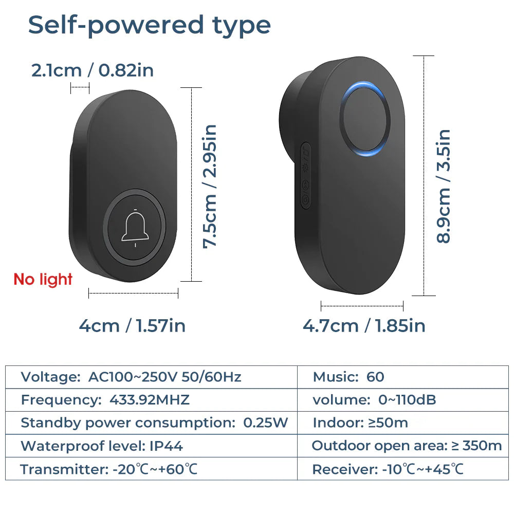 SMATRUL Wireless Doorbell BATTERY MODEL [2 BUTTONS - 1 RECEIVER] - Black