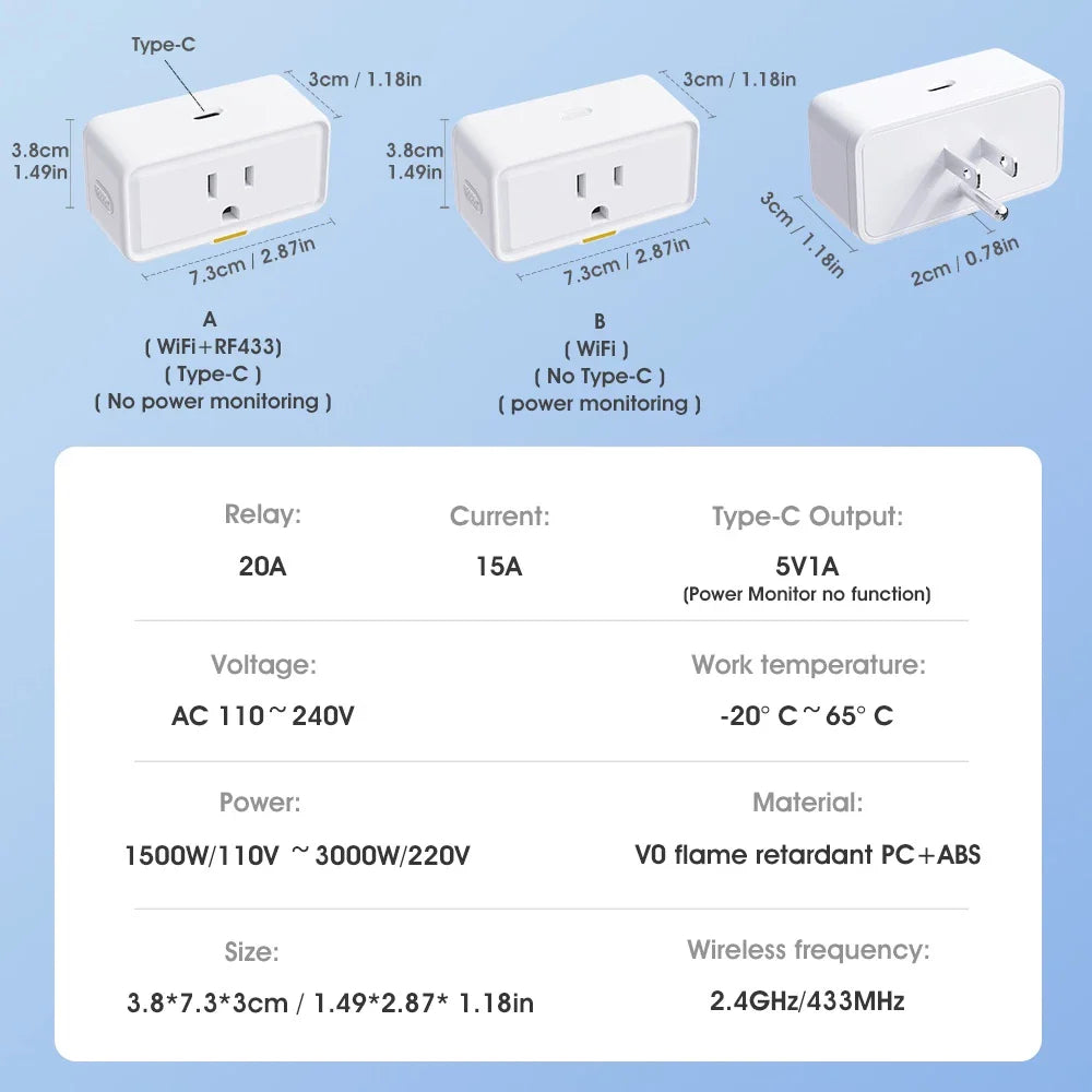 Tuya Smart Plug US Mini Smart Home Outlet Power Monitor Timer APP Voice Works With Alexa Google Home 15A