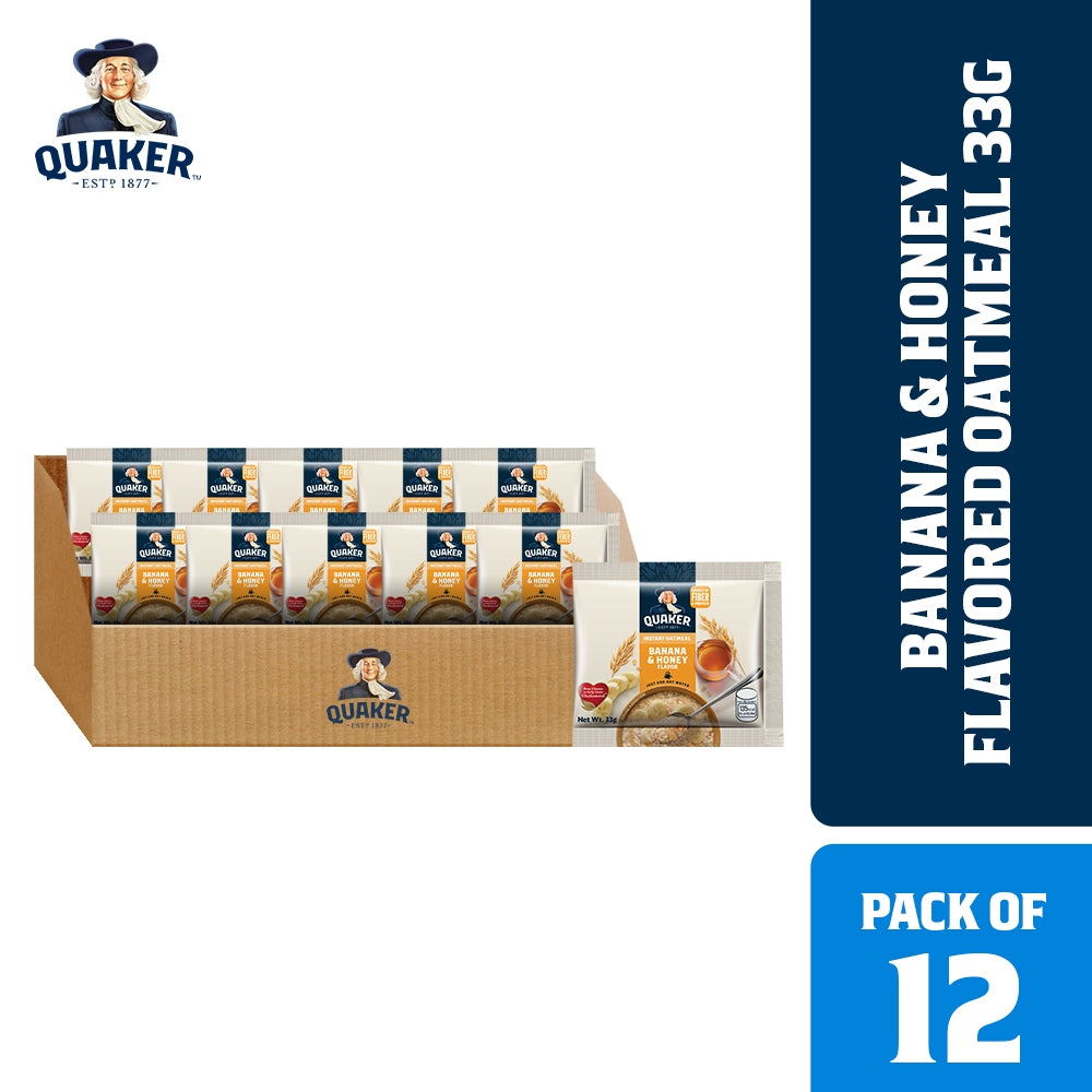 1 CASE - Quaker Banana & Honey Flavored Oats (33g x 12) 10 Boxes
