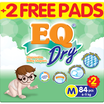 EQ Dry Disposable Baby Diapers [ MEGA PACK 84 PCS Refastenable Tape ] - MEDIUM