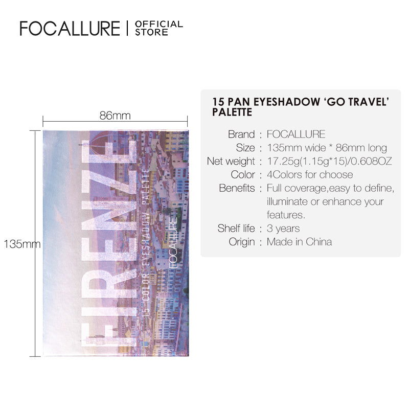 FOCALLURE FA100 Hi Firenze 15 Pan Eyeshadow Palette [ "Go travel" #8 ]