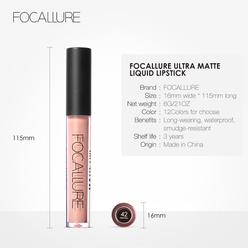 FOCALLURE Ultra Matte Waterproof Liquid Lipstick  [ Long wearing, Smudge proof and Waterproof ]