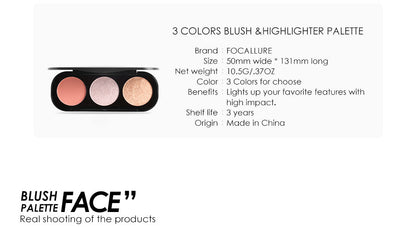 FOCALLURE 3 Color Blusher & Highlighter Palette [ Water and Smudge Proof ]