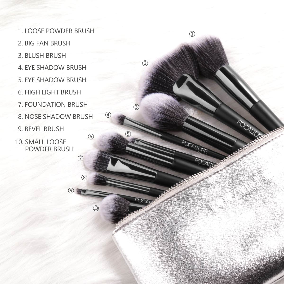 FOCALLURE FA70 10pcs Makeup Brush [ WITH BAG ]