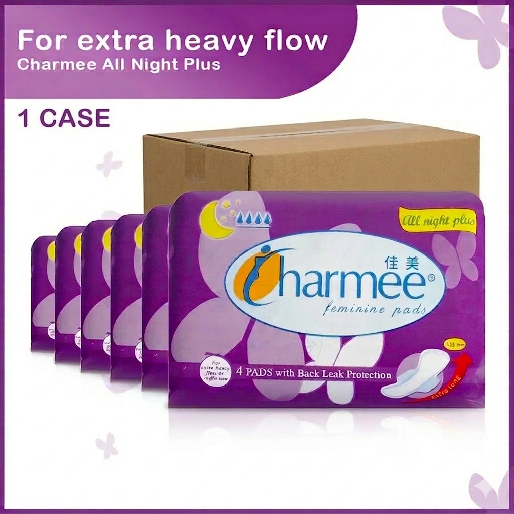 1 CASE - Charmee All Night Plus Feminine Pads 4s x 24 packs