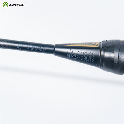 ALPSPORT BLACK XHP - ALP XHP 6U/G4  Badminton Racket With Grips [Full Carbon Fiber]- 1 PC BLACK