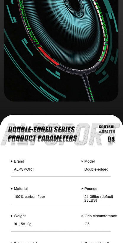 ALPSPORT SR - ALP SR Double-Edged Badminton Racket 9U/G5  [100% Full Carbon Fiber] - 1PC
