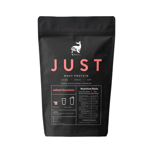 JUST Whey Protein (by wheyl nutrition) Salted Chocolate (454g) ziplock pack w/ free scooper