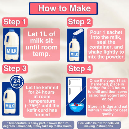 CALCIUM+ JAPANESE ORIGINAL KEFIR STARTER CULTURE (yogurt-style) 12 SACHETS IN 1 POUCH - 1 sachet makes 1 liter