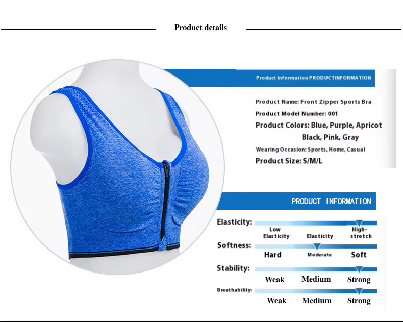 Breathable Women's Sports Bra [ Non-wire / Shockproof Front Zipper ]