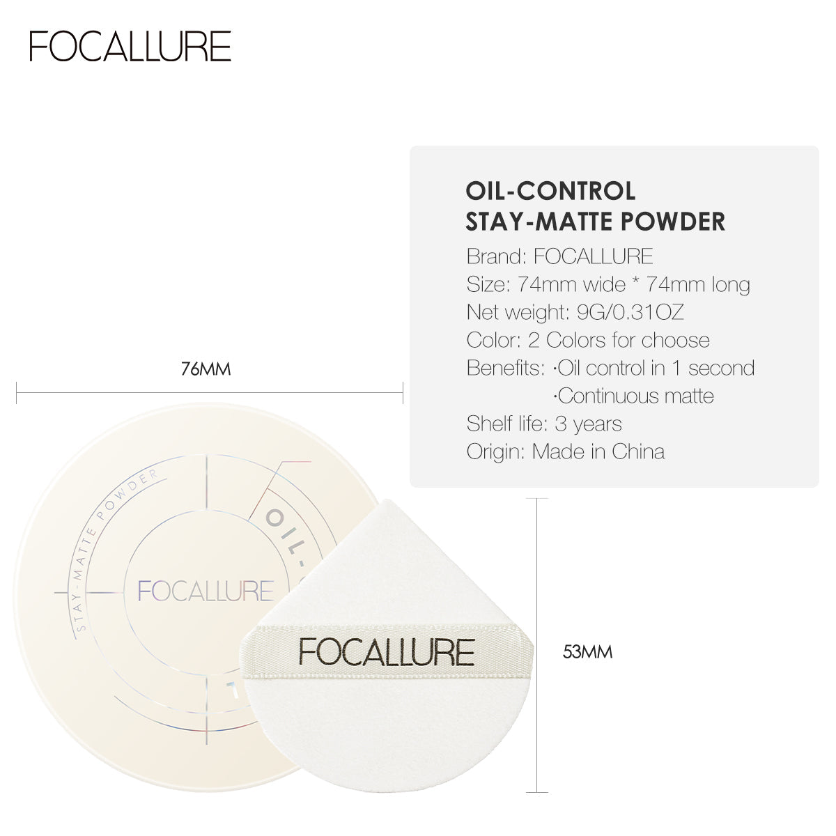 FOCALLURE Oil Control Matte Powder [ Natural Long Lasting ]