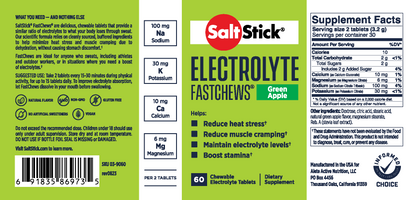 Saltstick Electrolyte Fastchews [Green Apple] - Packet of 10Tablets