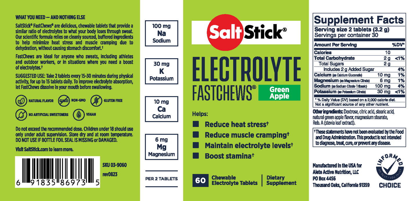 SaltStick Electrolyte FastChews [Green Apple] - Bottle 60CT