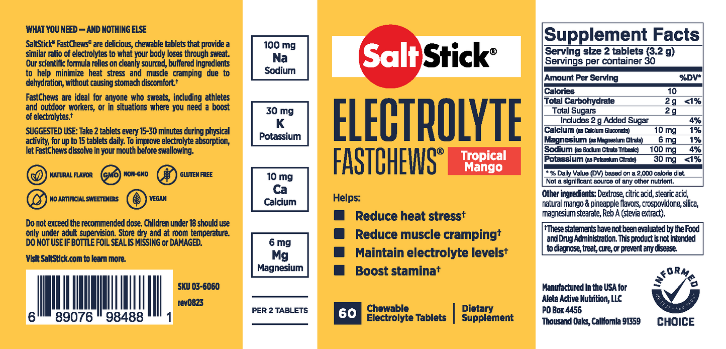 SaltStick Electrolyte Tropical Mango Fastchews - Bottle 60ct.