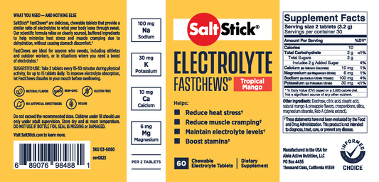 SaltStick Electrolyte Tropical Mango Fastchews - Bottle 60ct.