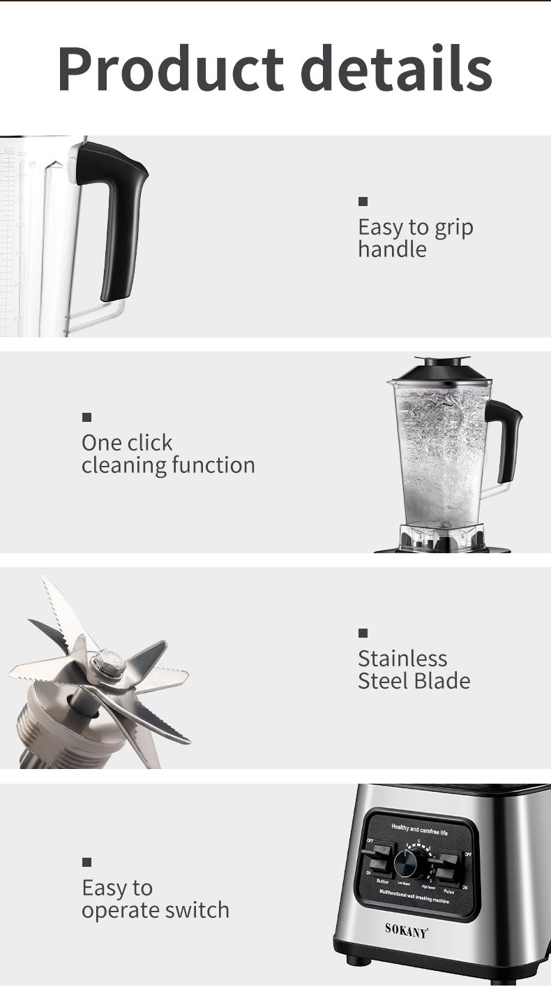 Sokany 2.5L Capacity 9 Speed Adjustable Portable Blender 6000W