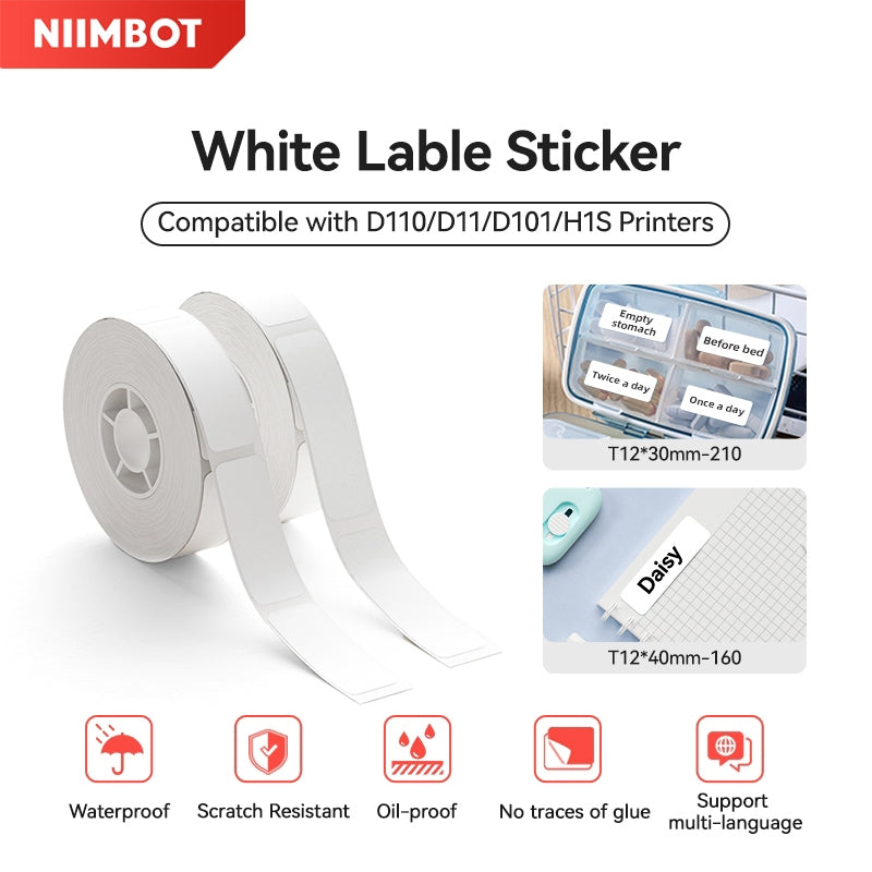 NIIMBOT [ D11/D110/D101/H1S ] Printable Thermal Label Sticker Paper - White 12-15mm