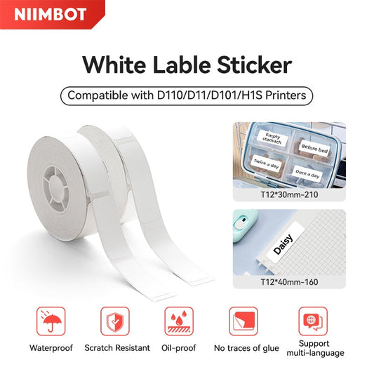 NIIMBOT [ D11/D110/D101/H1S ] Printable Thermal Label Sticker Paper - White 12-15mm