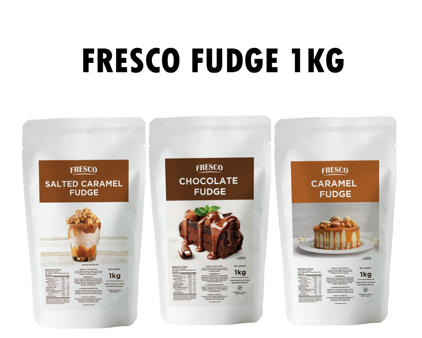 Fresco Chocolate, Caramel and Salted Caramel Fudge 1kg [BUNDLE OF 2]