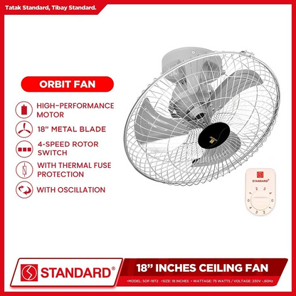 STANDARD ORBIT Ceiling Fan 18" (Metal Blade 4 Speed Switch) - SOF-18T2
