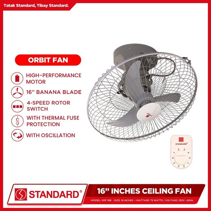 STANDARD ORBIT Ceiling Fan 16"  (Plastic Banana Type Blade) - SOF 16B