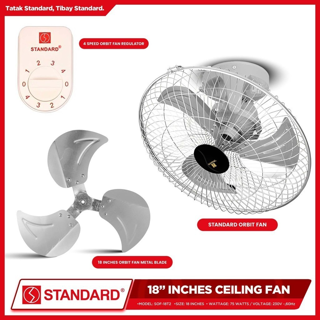 STANDARD ORBIT Ceiling Fan 18" (Metal Blade 4 Speed Switch) - SOF-18T2