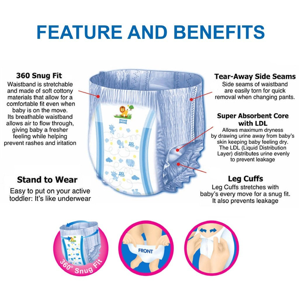 EQ Pants Baby Diapers [ MEGA PACK 66 PCS ]  XL
