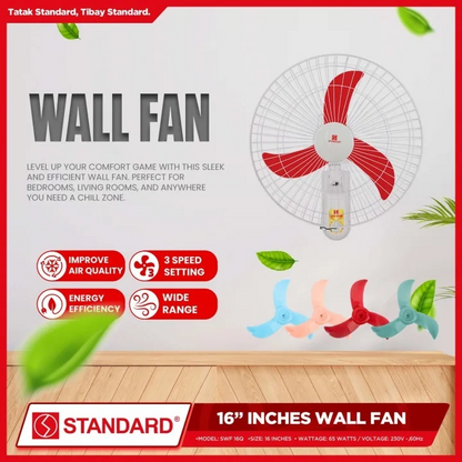 STANDARD Electric Fan 16" (Wall Fan Plastic Blade) RED - SWF 16Q