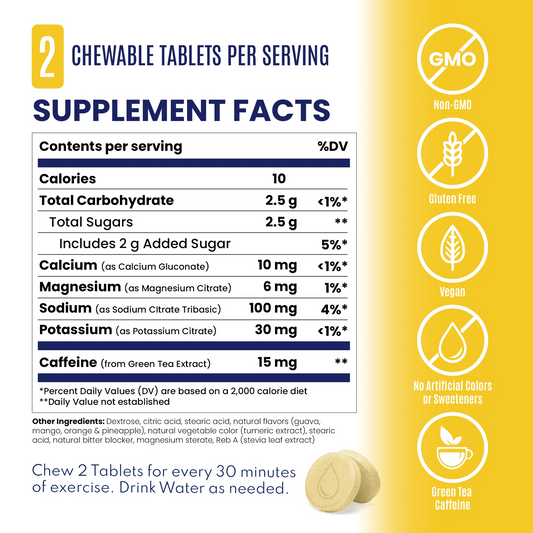 SaltStick Electrolyte FastChews (Tropical Twist + Caffeine) - Packet of 10 Chewable Tablets