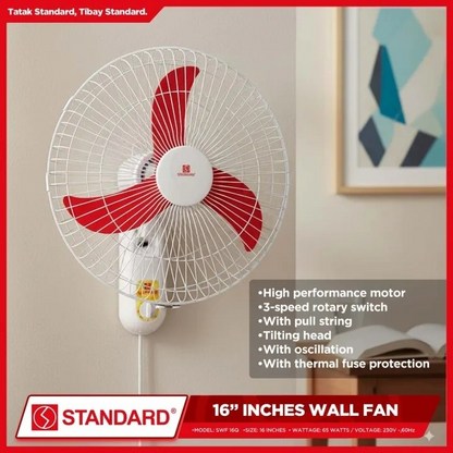 STANDARD Electric Fan 16" (Wall Fan Plastic Blade) RED - SWF 16Q