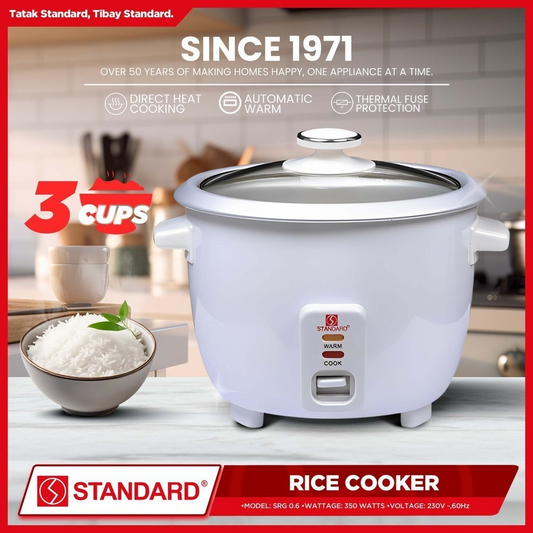 STANDARD Rice Cooker (0.6L/3Cups) - PLAIN WHITE - SRG 0.6