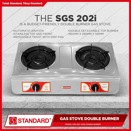 STANDARD Gas Stove Double Burner LPG (Automatic Ignition Stainless Steel) - BURNER ONLY - SGS 202i
