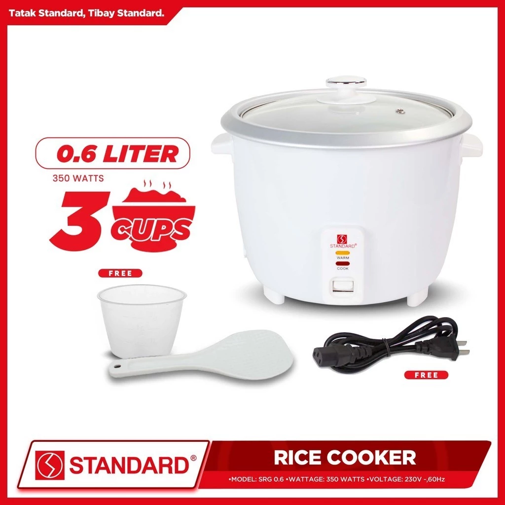 STANDARD Rice Cooker (0.6L/3Cups) - PLAIN WHITE - SRG 0.6