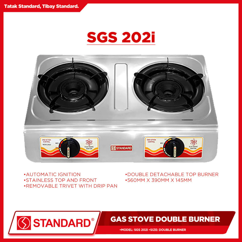 STANDARD Gas Stove Double Burner LPG (Automatic Ignition Stainless Steel) - BURNER ONLY - SGS 202i