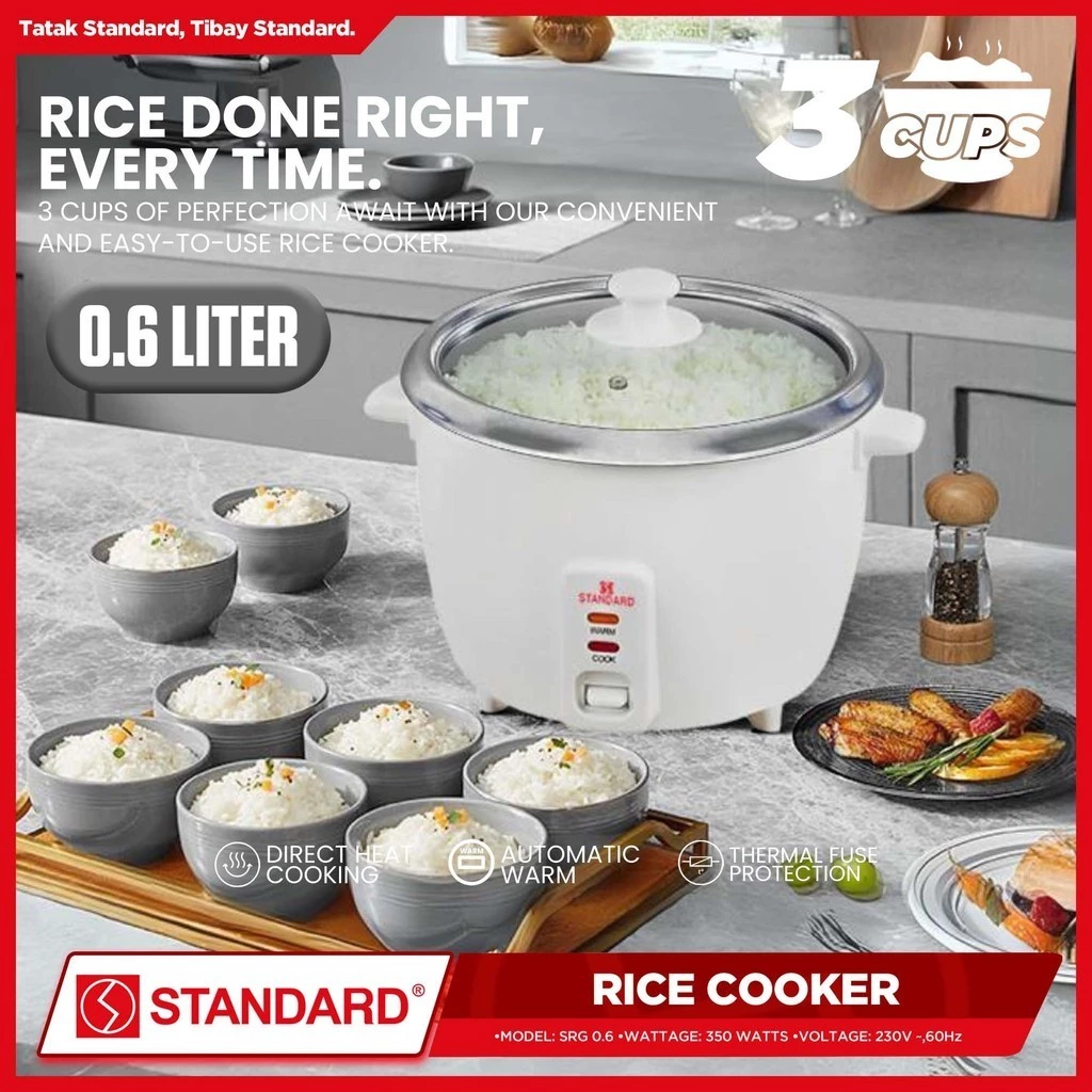 STANDARD Rice Cooker (0.6L/3Cups) - PLAIN WHITE - SRG 0.6