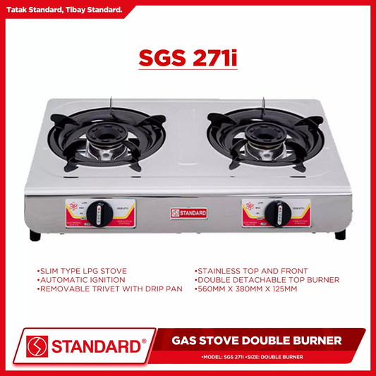 STANDARD Gas Stove Double Burner LPG (Stainless Steel Slim Type) - BURNER ONLY - SGS 271i