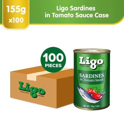 Ligo Sardines in Tomato Sauce 155g (Case of 100pcs) - Rich in Calcium, Protein and Lycopene