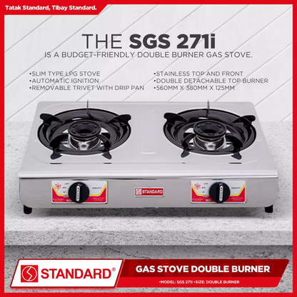 STANDARD Gas Stove Double Burner LPG (Stainless Steel Slim Type) - BURNER ONLY - SGS 271i