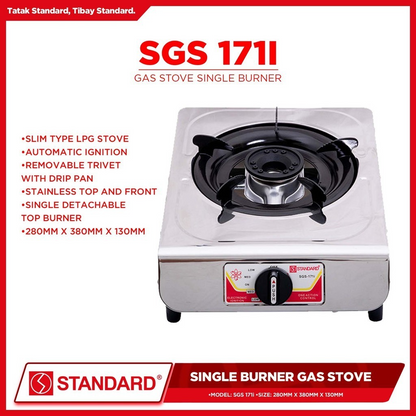 STANDARD Gas Stove Single Burner LPG (Stainless Steel Slim type) SGS 171i - BURNER ONLY