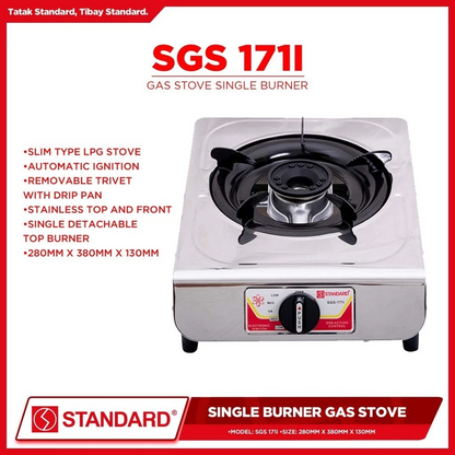 STANDARD Gas Stove Single Burner LPG (Stainless Steel Slim type) SGS 171i - BURNER ONLY