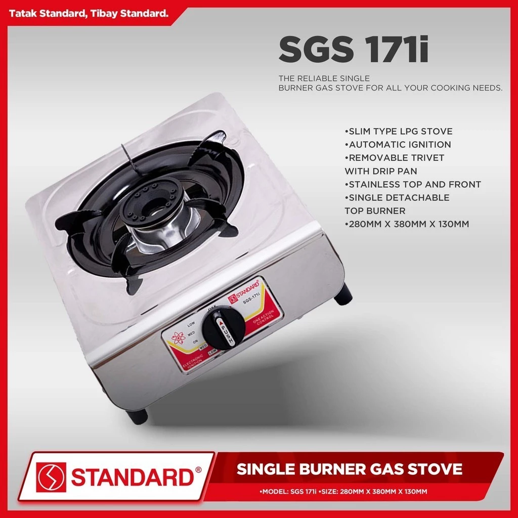 STANDARD Gas Stove Single Burner LPG (Stainless Steel Slim type) SGS 171i - BURNER ONLY