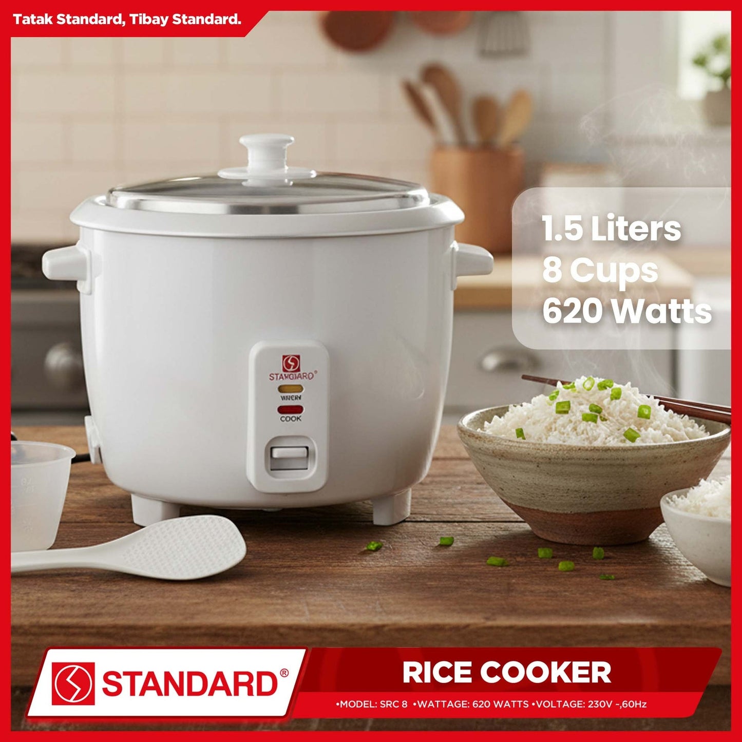 STANDARD Rice Cooker( 1.5L) - PLAIN WHITE - SRC 8