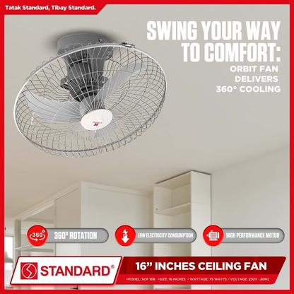 STANDARD ORBIT Ceiling Fan 16"  (Plastic Banana Type Blade) - SOF 16B