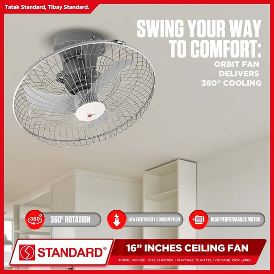 STANDARD ORBIT Ceiling Fan 16"  (Plastic Banana Type Blade) - SOF 16B