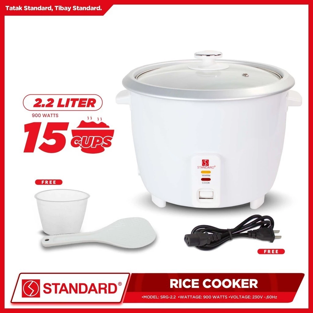 STANDARD Rice Cooker  (2.2L/15 Cups) - PLAIN WHITE - SRG-2.2