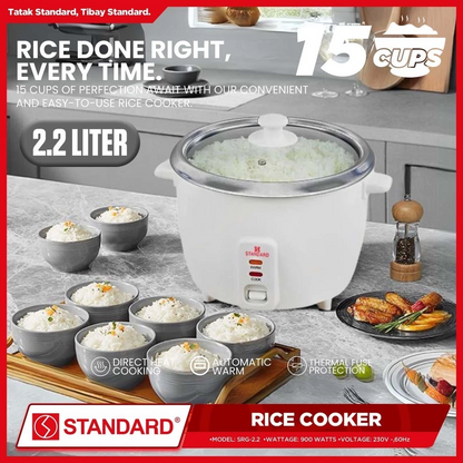 STANDARD Rice Cooker  (2.2L/15 Cups) - PLAIN WHITE - SRG-2.2