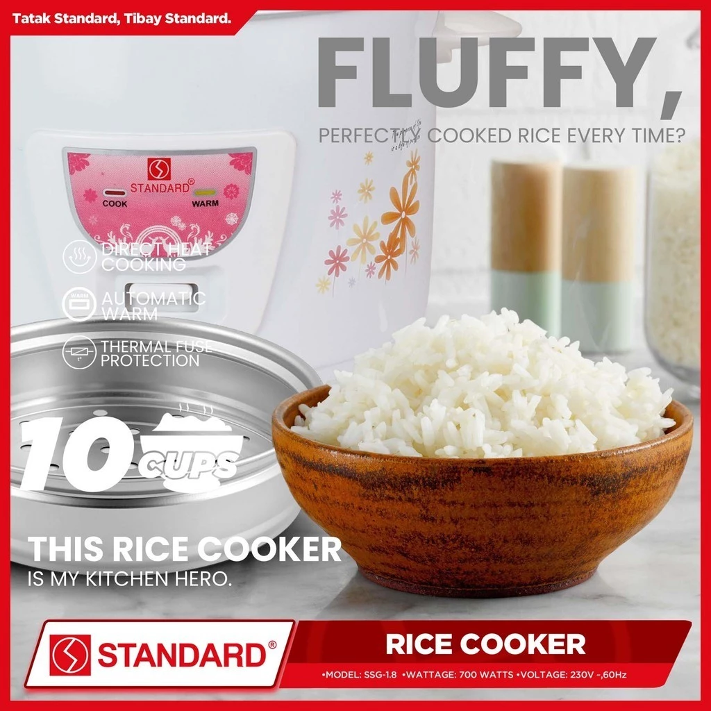 STANDARD Rice Cooker - 1.8 Liters with Steamer - SSG-1.8