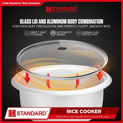 STANDARD Rice Cooker  (2.2L/15 Cups) - PLAIN WHITE - SRG-2.2